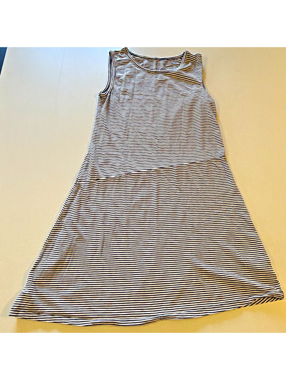 Womens Black & White Striped Sleeveless Scoop Neck Midi A-Line Tank Dress